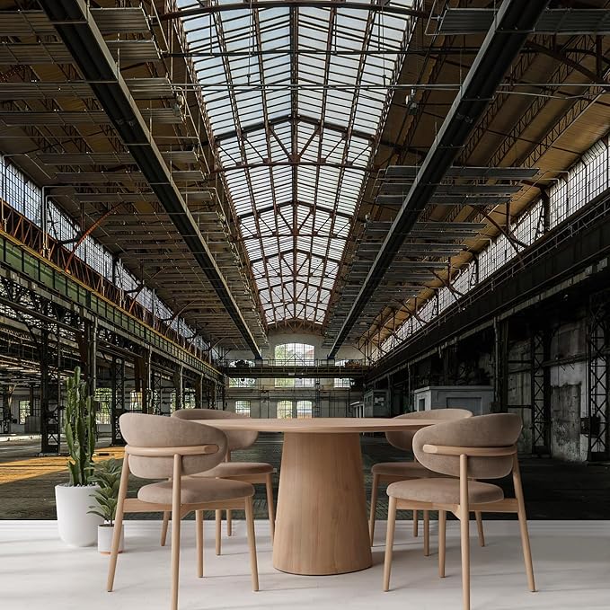 wall26 Wall Sticker/Wall Mural Industrial Interior of an Old Factory Building, Not Peel and Stick, Non-Woven Wallpaper Decorative for Bedroom, Living Room, Office - 132x168 inches