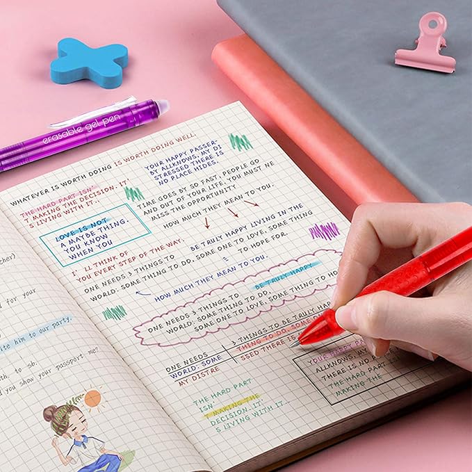 Erasable Gel Pens, 26 Colors Retractable Erasable Pens Clicker, Fine Point, Make Mistakes Disappear, Assorted Color Inks for Drawing Writing Planner and Crossword Puzzles