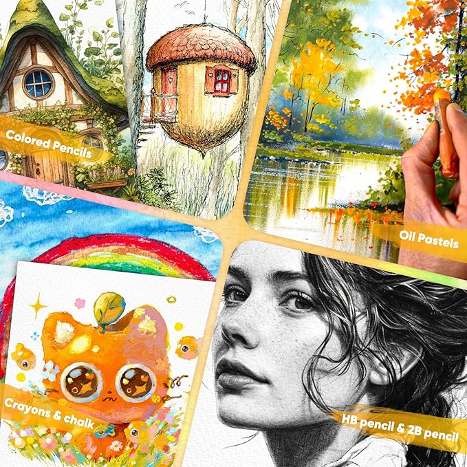 Watercolor Paper Pad, 9"x12" Water Color Paper, 20 Sheets Artist Drawing Sketch Book, 140lb/300gsm Art Supplies for Adult, Watercolor Paint Set, Canvas Painting, Journal, Class Stuff