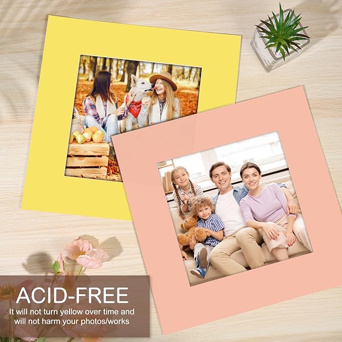 15 Pack 12x12 Picture Mats, Mixed Colors Frame Mattes for 8x8 Pictures Photo Frame Mat Core Bevel Cut Mat Board Show Kit for Photos, Prints, Artworks