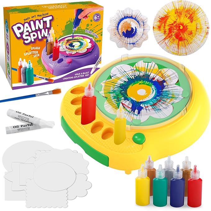 Hewaurorion Paint Spin Art Machine Kit for Kids, Arts & Crafts Painting Spinner Toys Kits Sets for Boys & Girls Ages 6 7 8 9 Year Old Yellow
