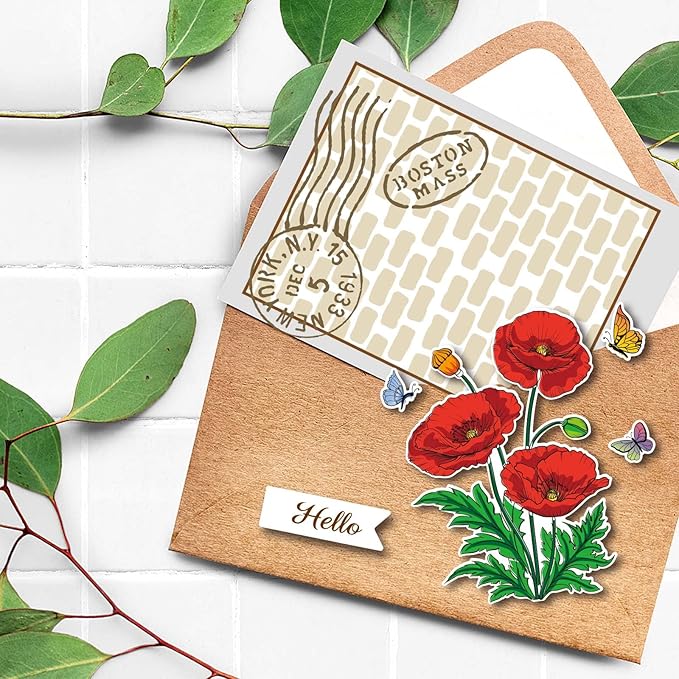 ORIGACH Realistic Corn Poppy Flower Stamps and Die and Layering Coloring Stencil Bundle for Card Making Album Arts Crafts Supplies