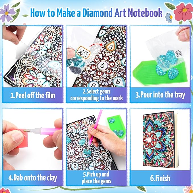 Micaracy Craft Kits for Kids Age 6-8-9-10, Presents for 5 7 11 12 Year Old Girls Notebook Diamond Art Painting Kit Arts and Crafts for Kids Toys for 5-10 Year Old Girl Gifts Diary (2 pcs)