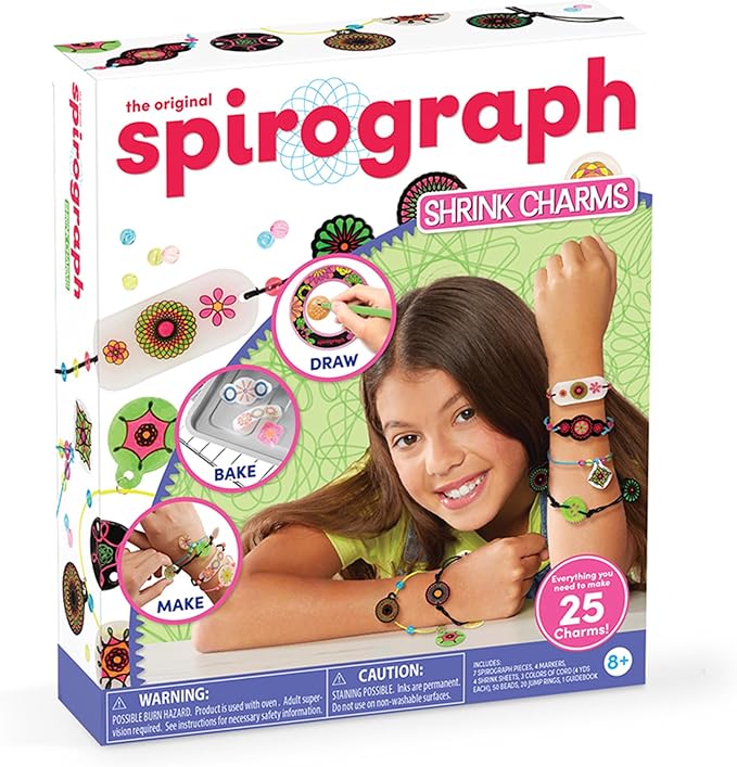 Spirograph Shrink Charms, Friendship Bracelet Kit, Bracelet Making Kit for Girls, Arts and Crafts for Kids, Drawing Kit, Girls Bracelet, for Kids, Ages 8+