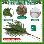 25 Pcs Christmas Norfolk Pine Branches with Red Berry Stems, 19" Extra Long Fake Greenery Norfolk Pine Stems Sprigs, Artificial Xmas Branches Plants Pine Leaves for DIY Craft Garland Home Decor