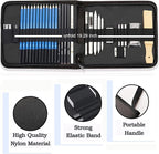 KALOUR 34 Sketching Pencil Set with Sketchbook - Zippered Travel Case - Sketch,Charcoal,Eraser - Art Drawing Supplies for Beginner, Kids,Adults