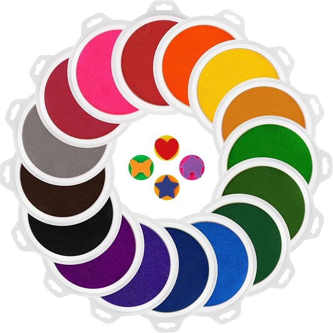 Lorzon 16 Pack Washable Ink Pads for Kids, 7" Large Round Stamp Pads for Finger Painting Rubber Stamps