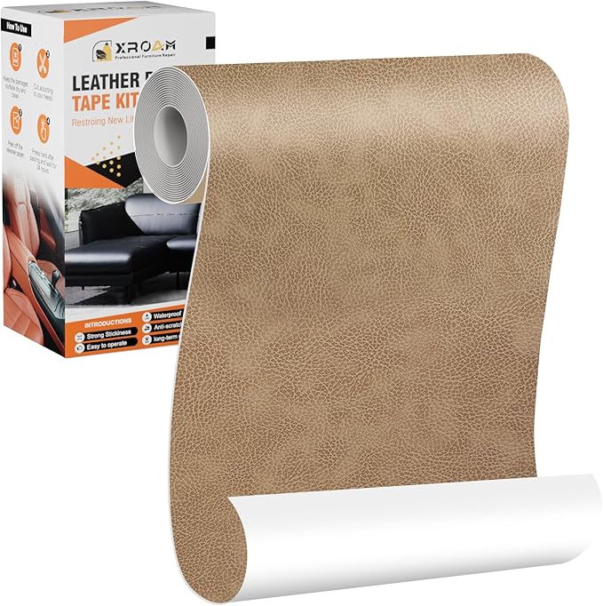 Leather Repair Tape, 4.7x63 inch Leather Patches for Furniture, Self Adhesive Leather Repair Patch for Sofas, Couches, Leather Covers, Seats, Chairs, Vinyl Repair Tape Retro Dark Beige