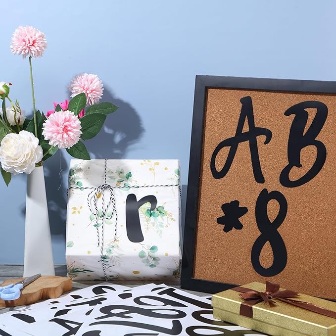Outus 576 Pieces 8 Sheets Letters Stickers Self Adhesive Vinyl Letter Alphabet Number Stickers Mailbox Numbers Sticker, Decals for Classroom Decor, Sign, Door(Black,6 Inch)