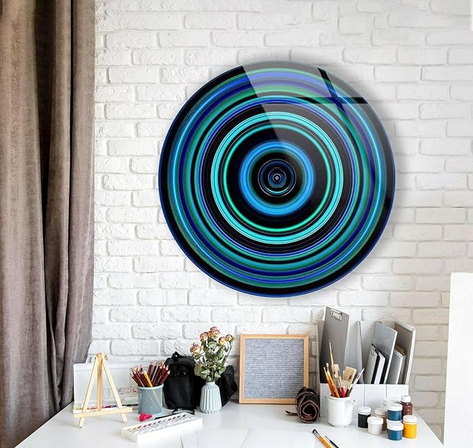 My Photostation.com 20''(50cm) Diameter Blue and Green Round Glass Wall Art Tempered Glass Printing Wall Decor Large Wall Art Wall Hangings