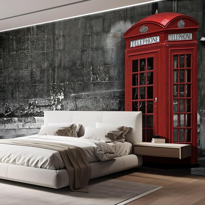 wall26 Wall Sticker/Wall Mural British Phone Booth in London, Not Peel and Stick, Non-Woven Wallpaper Decorative for Bedroom, Living Room, Office - 96x120 inches