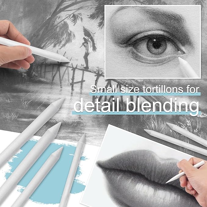 Jeimier 12 Pcs Blending Stumps for Drawing, Tortillions Blending Sticks for Beginner Drawing, Art Blenders, Blending Tools Paper Stumps for Shading Completed, Blending Pencil for Sketching, Softness