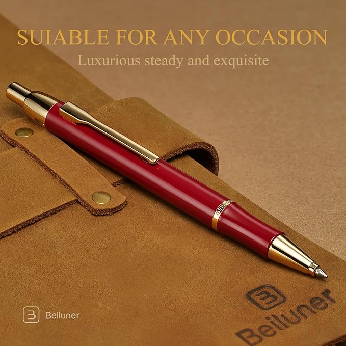 BEILUNER Luxury Gel Pen with 24K Gold Electroplating Finish, Red Piano Lacquer, Luxury Grade Craftsmanship, Best Gel Pen Gift Set for Men and Women