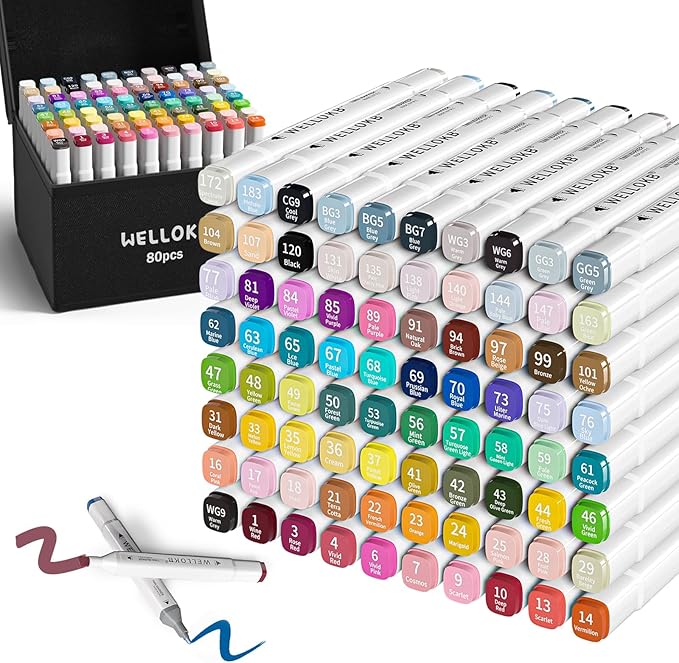 Alcohol Markers,80 Colors Dual Tip Permanent Art Markers for Kids Adults Coloring Illustrations Sketch,Christmas gift for 6-9 kid,Alcohol Based Marker with Case,for Book Painting Card Making