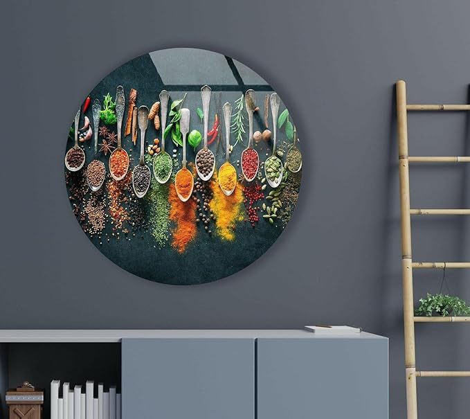 My Photostation.com 15.8''(40cm) Diameter Colorful Herbs Round Glass Wall Art Tempered Glass Printing Wall Decor Large Wall Art Wall Hangings