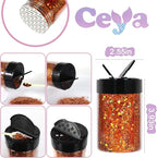 Ceya Holographic Chunky Glitter, 4.9oz/ 140g Orange Craft Fall Glitter Powder Mixed Chunky & Fine Flakes Iridescent Sequins for Pumpkin,Nail Art, Hair, Epoxy Resin, Tumblers, Slime, Festival Decor