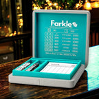 Luck Lab Farkle Dice Tray and Storage Case - Includes Embedded Scoring Combinations, 2 Sets of 6 Pearl Dice, 40 Sheet Score Pad and Pen Holder for The Classic Family Game (Grey and Turquoise)