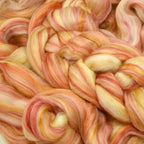 Merino Silk Luxe Tonal Designer Blend. Superfine Merino, Mulberry Silk, Tussah Silk. Top Roving for Spinning or Felting. Golden Flame 1oz
