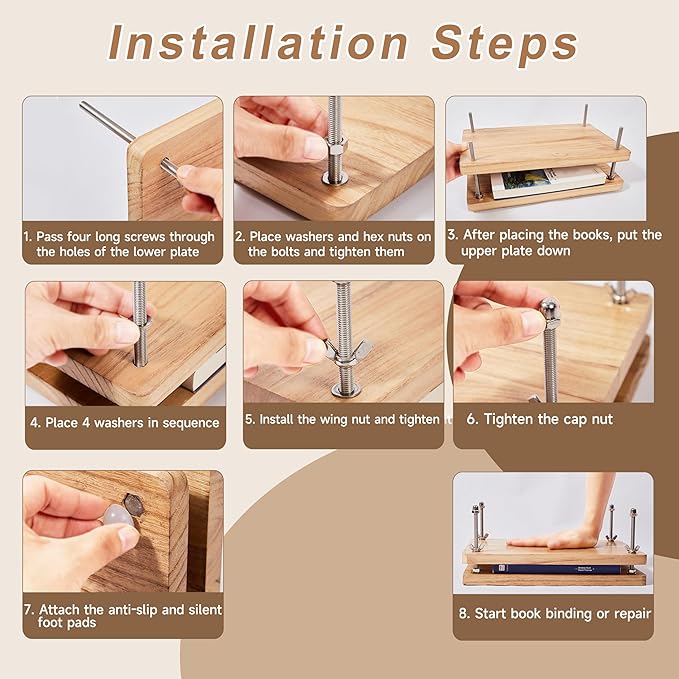 Wooden Book Press - 13''x7.9'' Book Press with Non-Slip Round Foot Pads, Ideal for Bookbinding Press, Paper Press, Bookbinding Machine and DIY Projects