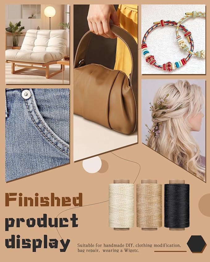 DIUDUS 218 Yards Upholstery Thread, Heavy Duty Thread for Hand Sewing, Sewing Kit with 9 Upholstery Needles for Hand Stitching Bookbinding Repair Canvas