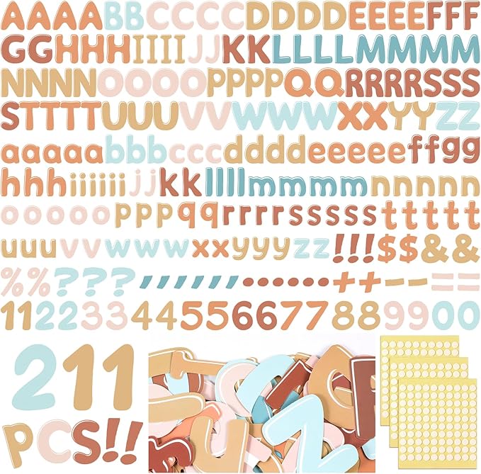 221 Pcs Bulletin Board Letters Round Alphabet Number Punctuation Symbol Combo Letter Cutouts Classroom Decoration for School Classroom Chalkboard Poster Board(Retro Boho)