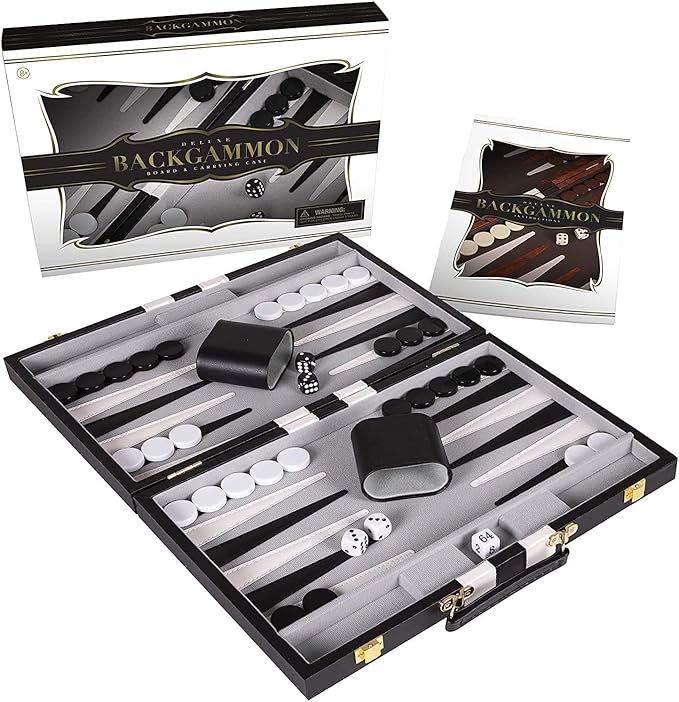 Backgammon Sets for Adults with Premium Leather Case | Classic Travel Backgammon Set for Adults and Kids with Strategy & Guide | 11 Inches | Small | Black