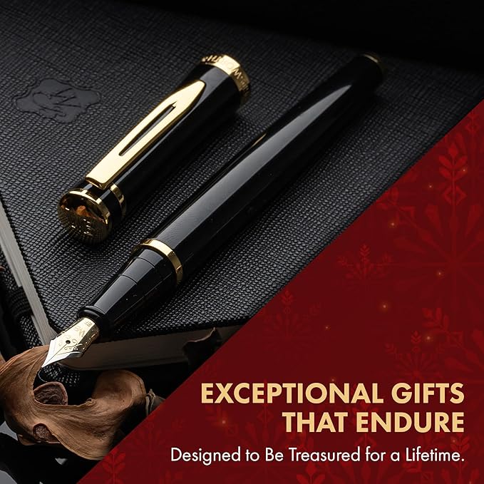 Wordsworth & Black Fountain Pen Set, Medium Nib, 24 Ink Cartridges and Ink Refill Converter, Gift Case, Journaling, Calligraphy, Smooth Writing Pens [Sky Blue, Gold Finish], Perfect for Men and Women