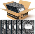 Rosmonde 12 Pack Composition Notebook College Ruled Bulk, 200 Pages (100 Sheets), 9-3/4 x 7-1/2, Hard Cover College Ruled Notebook Bulk, Black Marble Composition Notebook College Ruled, Bulk Notebooks