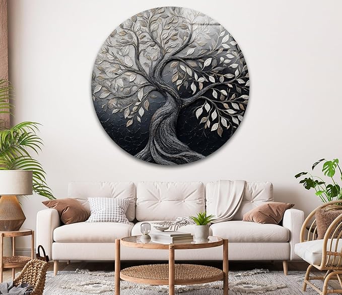 My Photostation.com 27.5''(70cm) Diameter Twilight Tree of Life Round Glass Wall Art Tempered Glass Printing Wall Decor Large Wall Art Wall Hangings
