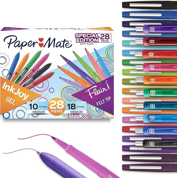 Paper Mate Pens Variety Pack, InkJoy Retractable Gel Pens, Flair Felt Tip, 28 Count - Assorted Colors, Smooth Writing, Fast Drying