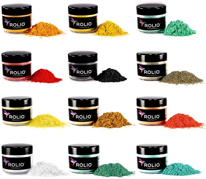Rolio Mica Powder Pearlescent Color Pigment - 12 Jars for Resin Epoxy, Soap Making, Nail Polish, Lip Gloss, Eye Shadow, Bath Bomb, Slime & Candle - 10g Each (Autumn Hues)