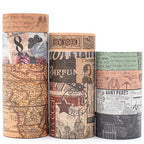 YUBX Vintage Washi Tape Set 10 Rolls Wide Decorative Antique Map Stamp Newspaper Masking Tapes for Arts, DIY Crafts, Journals, Planners, Scrapbook, Wrapping 9/16'', 13/16'', 1'', 1 3/4'', 2 3/8''