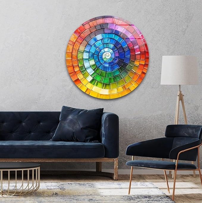 My Photostation.com 31.5''(80cm) Diameter Radiant Spiral Spectrum Round Glass Wall Art Tempered Glass Printing Wall Decor Large Wall Art Wall Hangings
