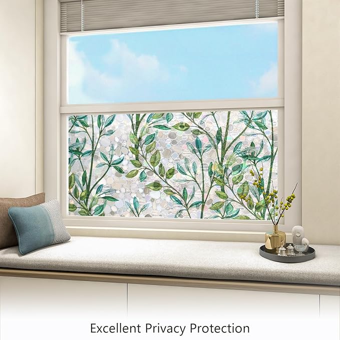 LEMON CLOUD Window Privacy Film, Stained Glass Window Film, Decorative Rainbow Window Clings, Static Cling Non Adhesive Door Stickers, Anti-UV Sun Blocker Heat Control for Home 29.5 x 157.4 inches