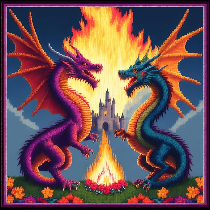 Dimensean Stamped Cross Stitch Kits Full Range of Embroidery Patterns Starter Kits for Beginners Adult or Kids DIY Cross Stitches Needlepoint Kits 11CT-Coloured Dragon and Castle 17.7x17.7 inch