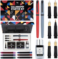 Wordsworth and Black Calligraphy Pen Set - Grey - Includes 2 Calligraphy Pens, 18 ML Ink Bottle, 60 Ink Cartridges, Ink Refill Converter, 1 Medium and 4 Broad Nibs, Brush Pen