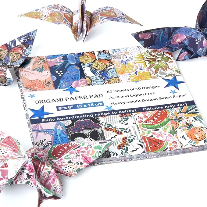 Origami Paper Kit 100 Sheets 6 Inch Square Double Sided Color 20 Vivid Colors for Hand Crafts Origami Paper Arts Creativity.Summer