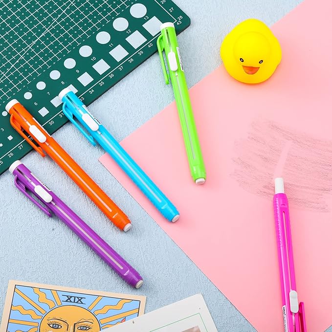Teling 15 Pcs Retractable Mechanical Eraser Pen, School Pen-Style Erasers Pencil Click Bulk for School Office Painting Writing Drawing Drafting Sketching Adults Kids Supplies(Multicolor)