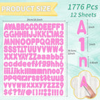 Alphabet Sticker, 1'' Pink Letter Stickers - 12 Sheets, Self-Adhesive Vinyl Mailbox Numbers & Letters for Bulletin Boards, Classroom & Home Decor