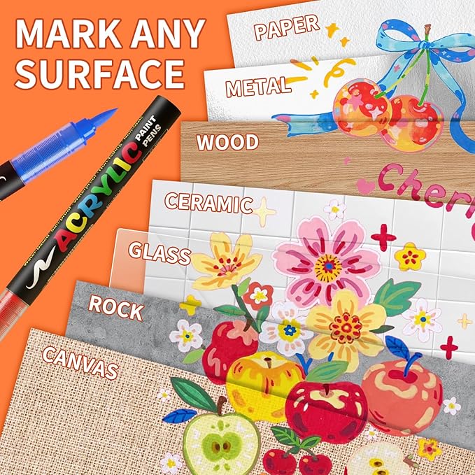 120 Colors Acrylic Paint Markers, Soft Brush Tip Acrylic Markers Set, Paint Pens for Wood, Fabric, Canvas, Glass, Stone, Canvas, Rock Painting and DIY Crafts Art Supplies