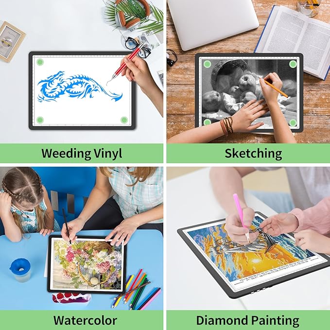 Phylosal Rechargeable A4 LED Light Pad for Diamond Painting, Ultra-Thin Magnetic Tracing Light Box for Drawing, Diamond Art Light Board with Side Button, Super Bright Light Table for Sketching (Black)