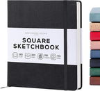 Beechmore Books Square Sketchbook – 8x8 Premium Vegan Leather Bound Large Sketch Book Hardcover with 156 Thick 160gsm Perforated Ivory Pages, Blank Sketch Pad, Gift Boxed Back Pocket, Ribbon Bookmark