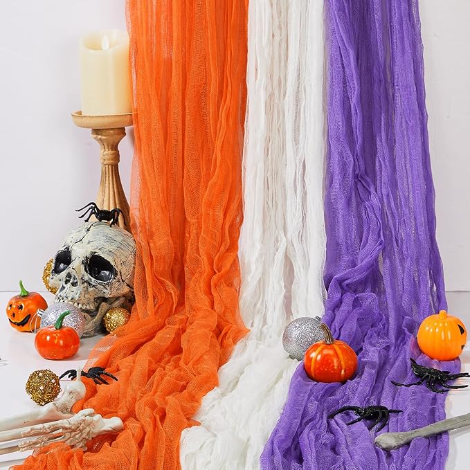 Boao Halloween Cheese cloth 84.65 x 590.55 Inch White Orange and Purple Cheesecloth Roll for Crafts Large Cotton Muslin Gauze Fabric for Halloween Outdoor & Indoor Spooky Decoration