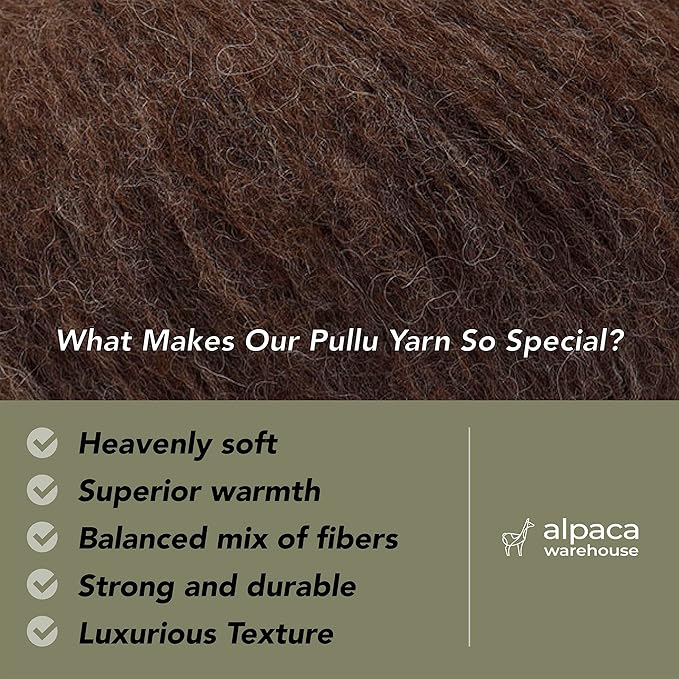 Pullu - Baby Alpaca Merino Wool Yarn Set of 3 Skeins (150 Grams) Worsted Weight - Sourced Directly from Peru - Heavenly Soft and Perfect for Knitting and Crocheting (Mocha)