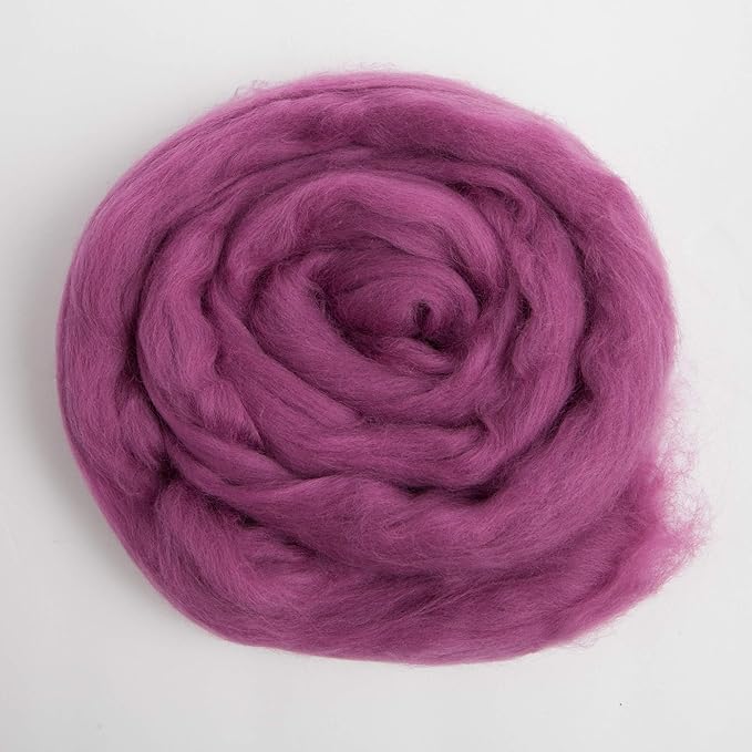Desert Breeze Distributing 100% Natural Merino Wool Roving - Premium Combed Top Merino Roving Wool - Tapestry, Spinning, Wet Felting & Needle Felting Supplies - 21.5 Micron - 1 oz, Color Berry