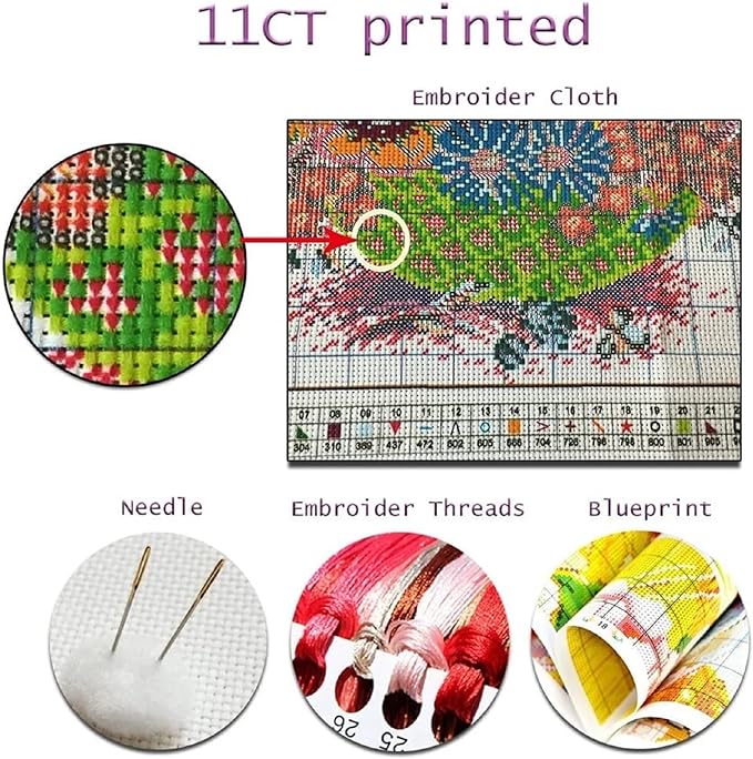 DMCVIVR Stamped Cross Stitch Kits for Adults Beginners Embroidery Kits 11CT Needlepoint Kits Cross Stitch Patterns Embroidery Patterns& Bookshelf Cat 16x20 inch