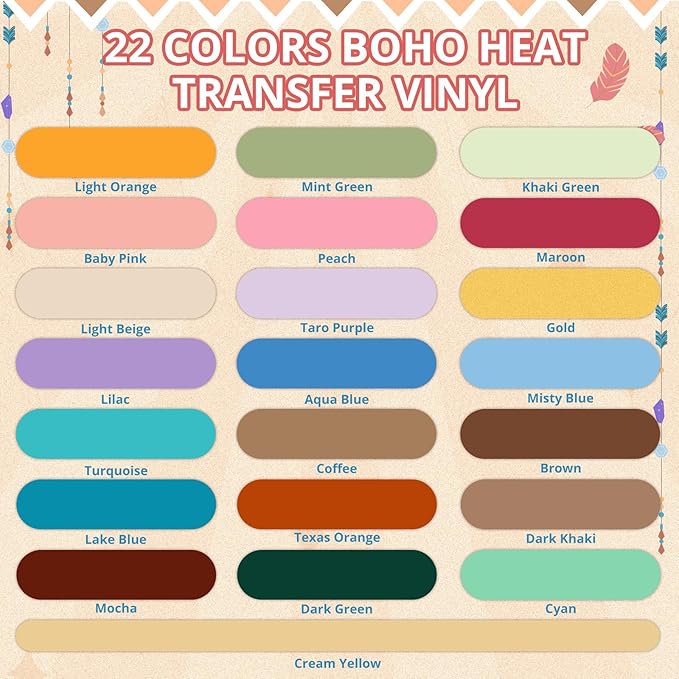 HTVRONT Boho Heat Transfer Vinyl - 23 Pack 12 x 10Inches Dark and Neutral Tone HTV Vinyl Bundle for T Shirts, Iron on Vinyl Easy to Cut & Weed for Heat Vinyl Design