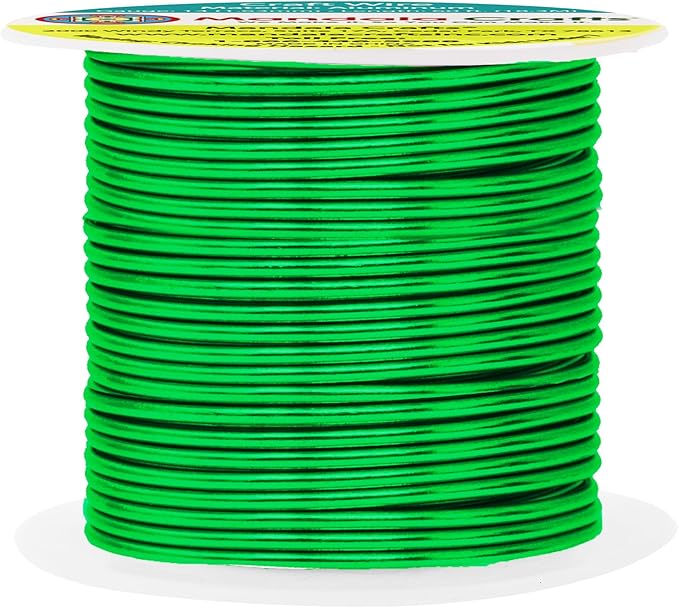 Mandala Crafts 14 Gauge Anodized Aluminum Craft Wire for Jewelry Making - 60 FT Colored Flexible Kelly Green Wire - Bendable for Bonsai Armature Crafting Sculpting