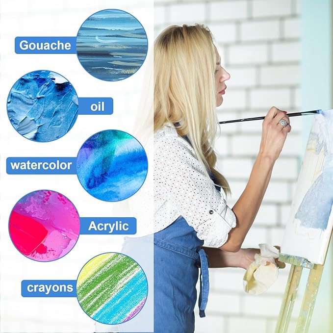 MECCANIXITY Canvas Boards for Painting with 4.9" Mini Easel Kit, 3x3 Cotton Blank Primed Art Canvas Panels Acid-Free for Painting Supplies Oil Acrylic Tempera Paint(White, Set of 6)