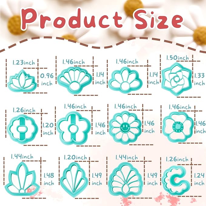 TAINSKY Flower Shape Polymer Clay Cutters Set, 12 Shapes Clay Earrings Cutters for Polymer Clay Jewelry, Plastic Clay Earring Cutters for Polymer Clay Jewelry Making